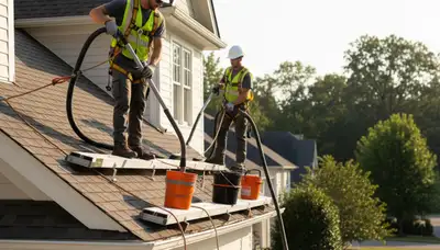 Virginia Beach, VA gutter cleaning crew clearing debris from home gutters to restore proper drainage