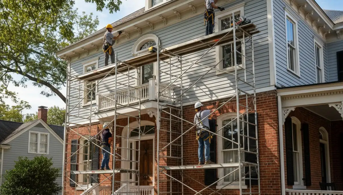 Virginia Beach, VA siding contractor installing vinyl siding on a home exterior