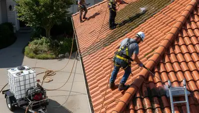 Virginia Beach, VA roof cleaning service removing algae and moss to protect the roof